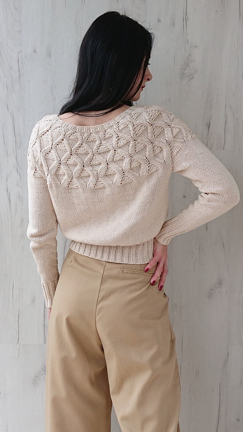 Slim fit high-waisted pullover Thin knitted sweater Crew neck sweater Cotton top - 女装针织衫/毛衣 - 棉．麻 