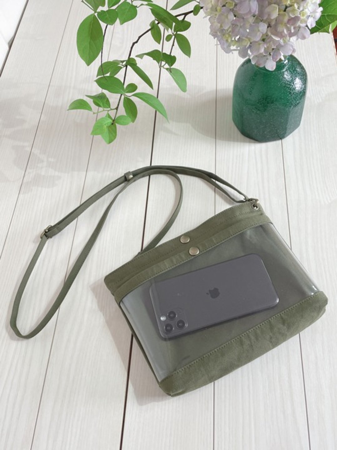 仓敷帆布 透明口袋 斜背包 Sacoche 应援小物 手机小包 PVC 卡其色 - 侧背包/斜挎包 - 棉 