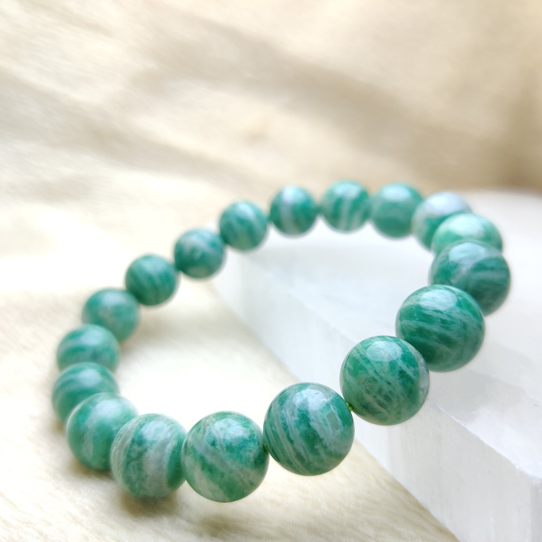 【订制品】班马纹天河石 班马天河石 8-12mm  手串 天然水晶 - 手链/手环 - 水晶 蓝色