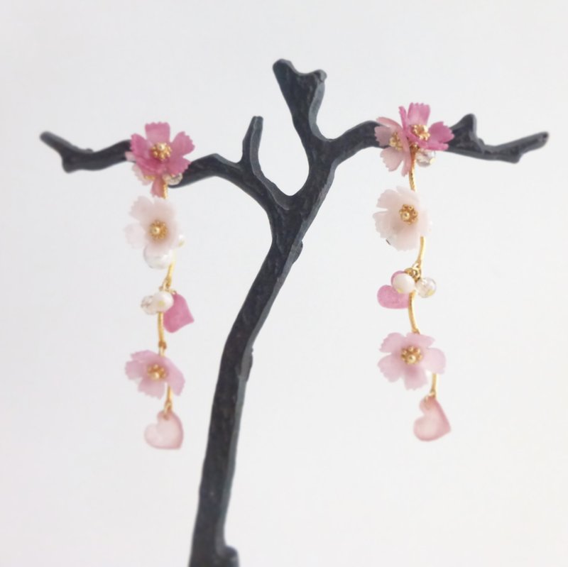 Yuzu sway cosmos earrings / earrings - 耳环/耳夹 - 粘土 粉红色