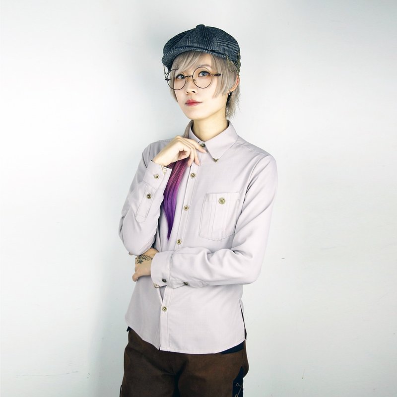 蒸汽朋克 Steamland 浅灰色 男女中性 修身 直筒长袖 衬衫衬衣 - 女装衬衫 - 聚酯纤维 灰色