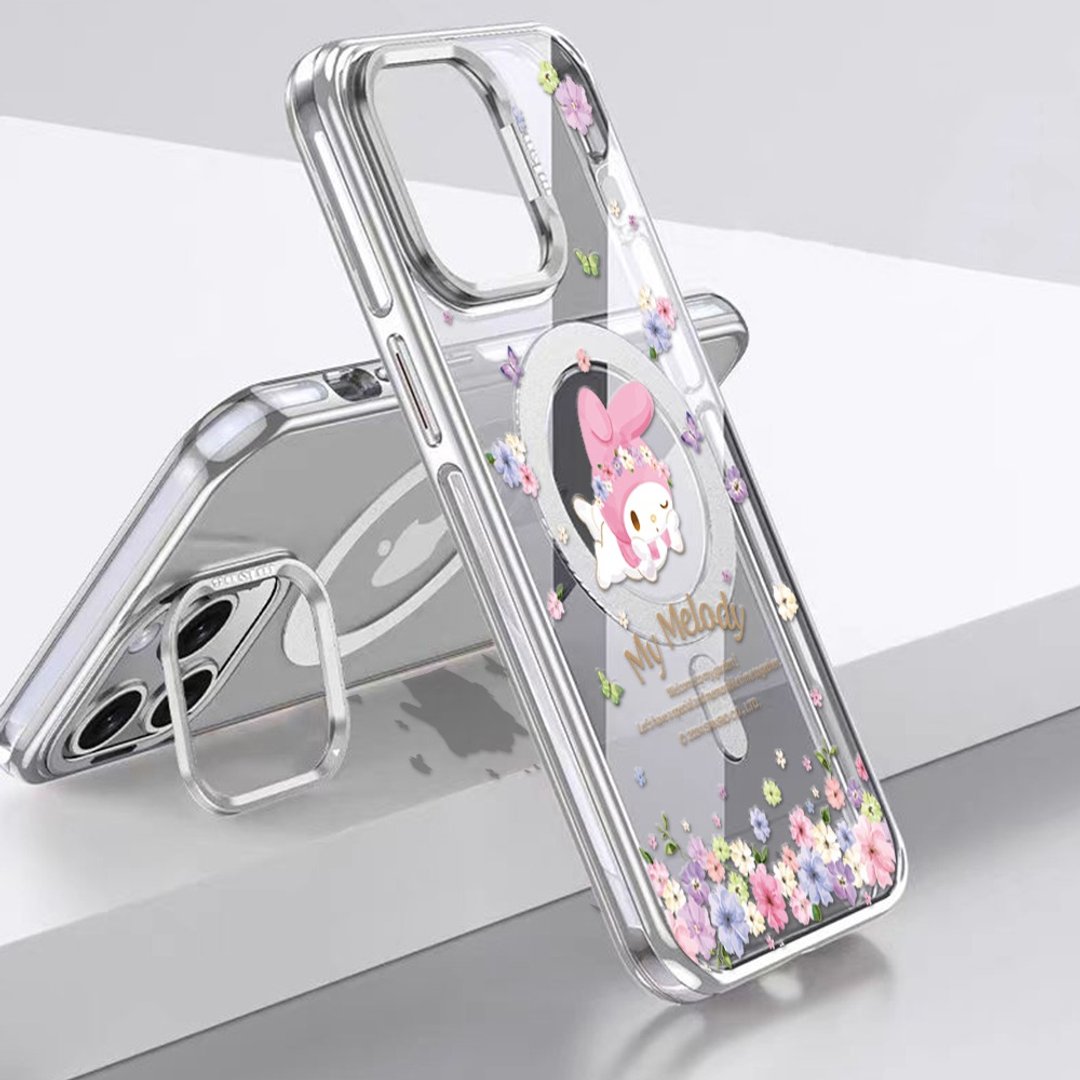 三丽鸥 iPhone 全系列 抗黄化磁吸金属框隐形立架壳-花语美乐蒂 - 手机壳/手机套 - 其他材质 多色