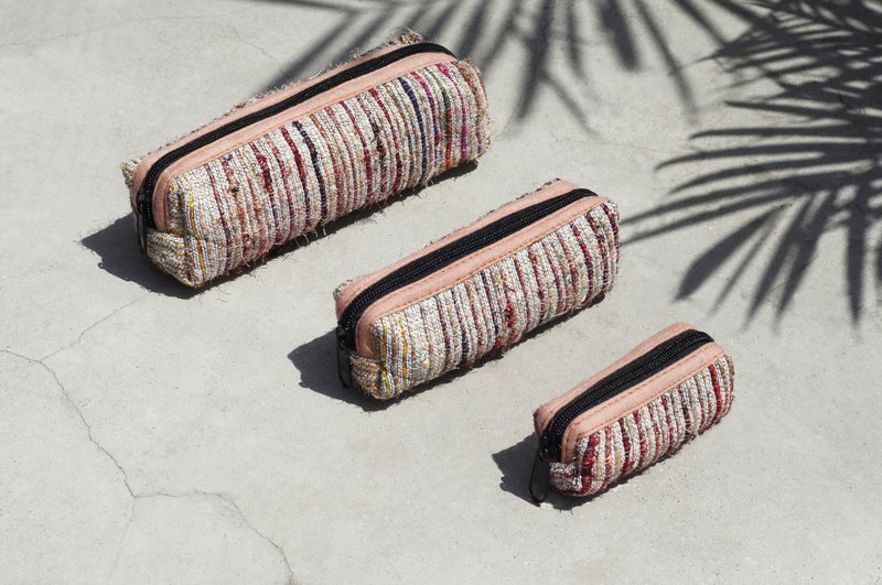 母亲节礼物 限量一组 手工编织笔袋 / 收纳包 / 笔盒 / 杂物包 / 餐具袋 / 餐具包 - 迷幻星辰感 手捻纱丽线笔袋组 - 铅笔盒/笔袋 - 棉．麻 多色