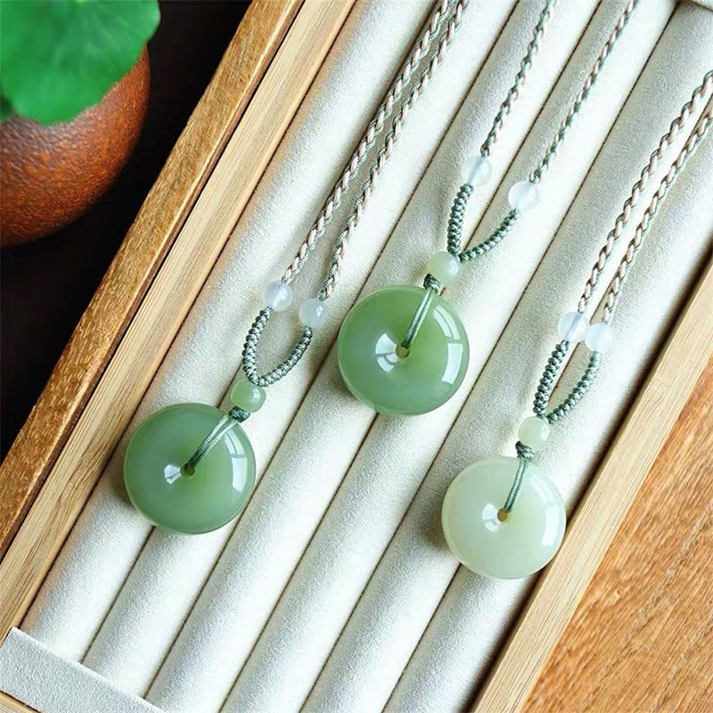 【平安扣】和田玉冰晴水护佑平安健康吊坠挂件/无事牌送礼最佳 - 项链 - 玉石 绿色