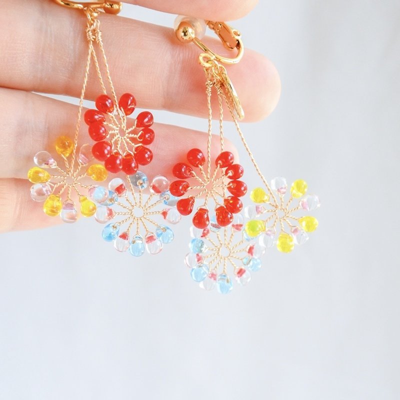 烟火先生 (Petunia) - 耳环/耳夹 - 其他金属 红色