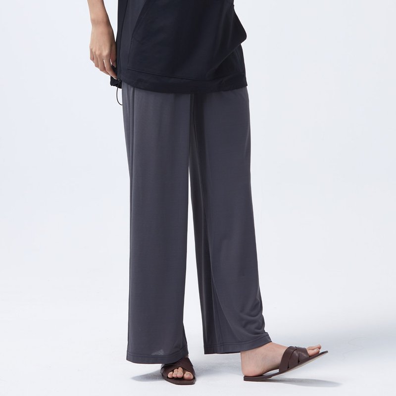 独家机能/中性瞬眠-落地宽裤-磁灰 - 女装长裤 - 聚酯纤维 灰色