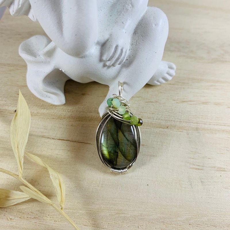 拉长石坠链 - 绿色调 - 项链 - 半宝石 绿色