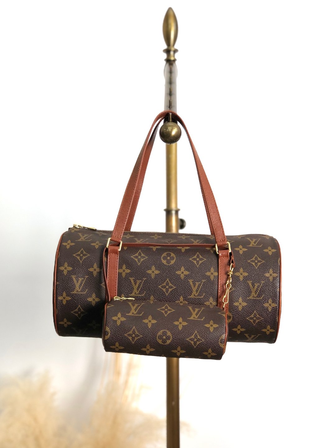 【日本直送 名牌古着包】LOUIS VUITTON Monogram 手提包 棕色 Papillon 化妆包 圆筒包 vintage 537a4y - 手提包/手提袋 - 防水材质 咖啡色