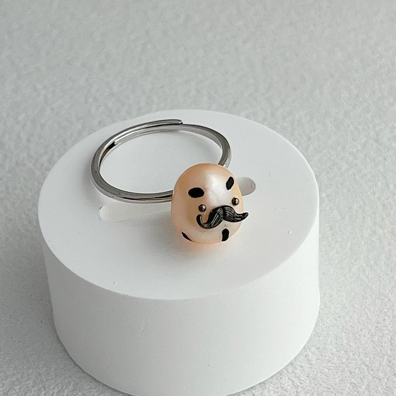 日系不倒翁不对称迷你简约纯银戒指(一物一图) - 戒指 - 珍珠 