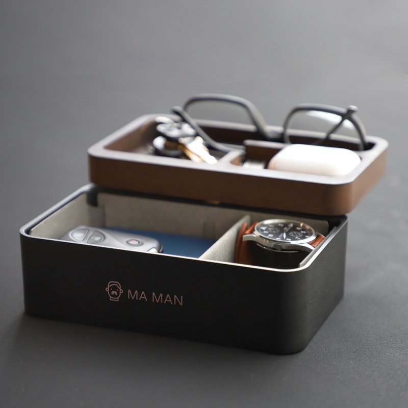 转转置物盒 实木×铝合金 磁吸收纳 送礼 企业赠礼 订制 纪念 - 收纳用品 - 木头 黑色