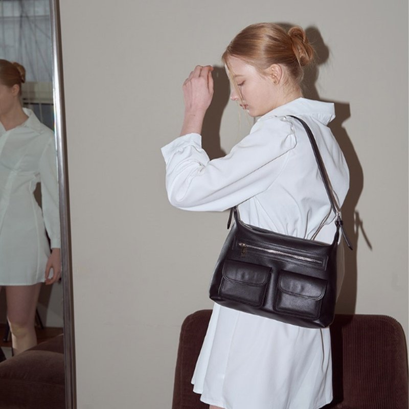 韩国ANDY BAG | 黑色 | 大容量 手袋 单肩包 - 侧背包/斜挎包 - 人造皮革 黑色