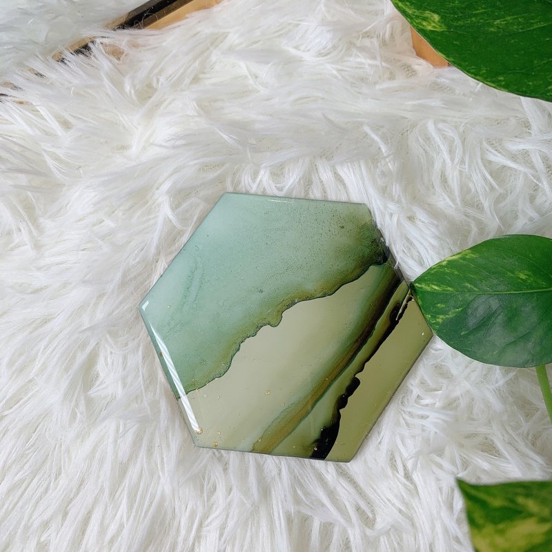 礼物 居家生活 送礼 手工杯垫 独一无二/酒精墨水艺术 - 杯垫 - 木头 绿色