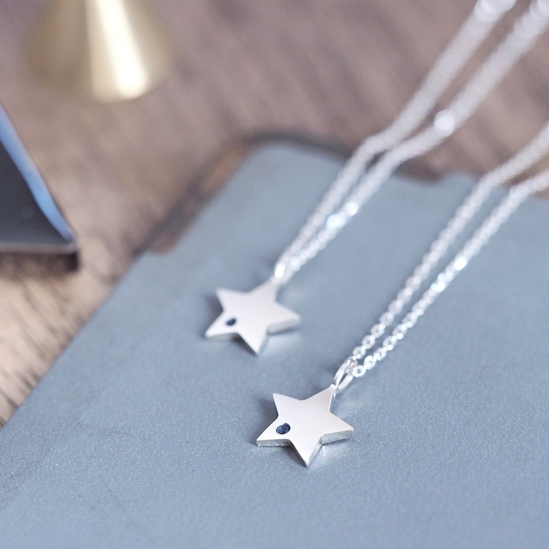2 pieces set) sapphire star pair necklace Silver 925 - 项链 - 宝石 蓝色