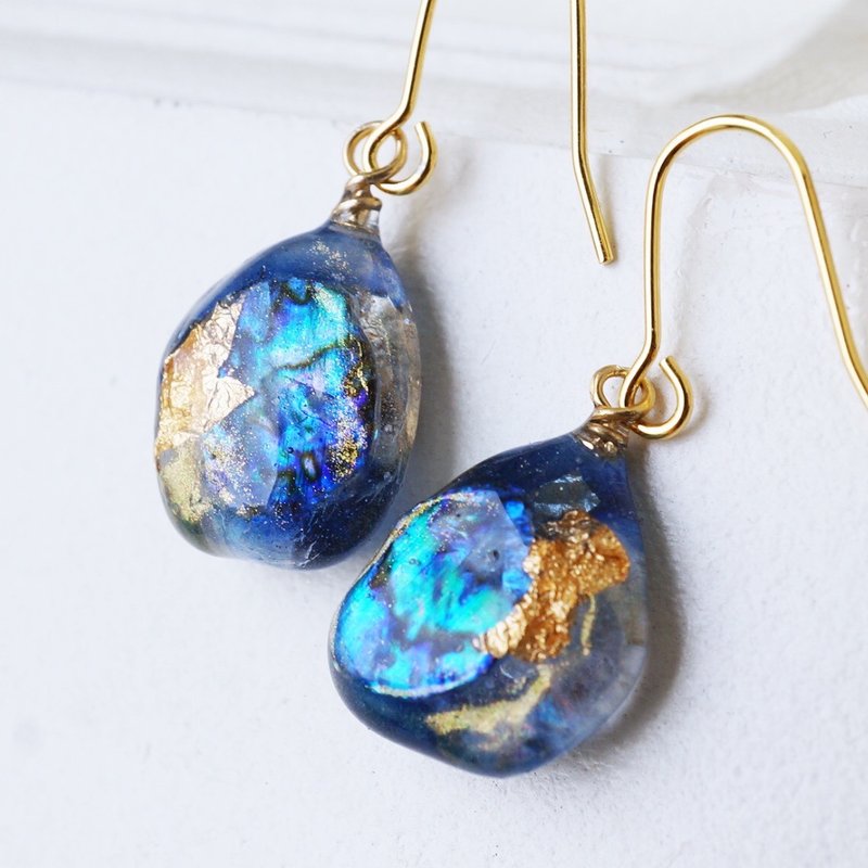 海色のガラスアートjewelryピアスorイヤリング - 耳环/耳夹 - 玻璃 蓝色