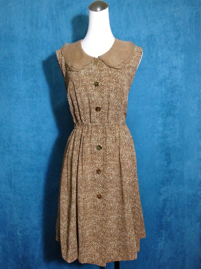 乒乓古着 [ 古着洋装/ 图腾双层纱领雪纺无袖古着洋装 ] 国外带回 VINTAGE - 洋装/连衣裙 - 聚酯纤维 咖啡色