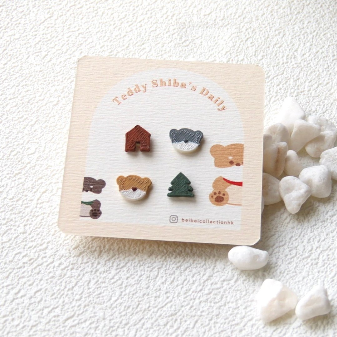 Teddy Shiba | 积木 | 耳环耳夹 - 耳环/耳夹 - 其他金属 咖啡色
