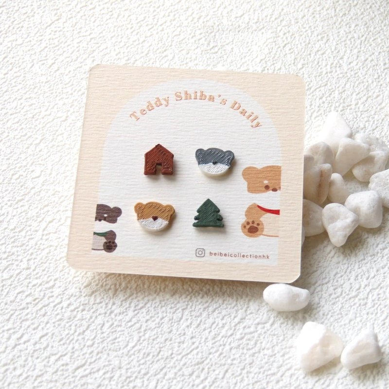 Teddy Shiba | 积木 | 耳环耳夹 - 耳环/耳夹 - 其他金属 咖啡色