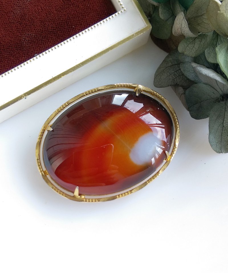 Vintage Jewelry 西洋古董饰品 气质典雅 红玛瑙 别针 - 徽章/别针 - 其他金属 金色