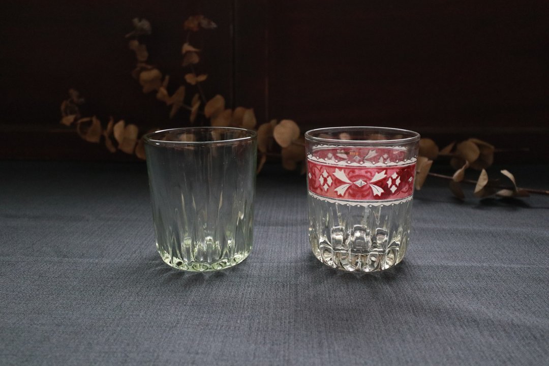 早期水杯-菱边与紫丝带 (餐具/旧物/老件/玻璃/台湾) - 玻璃杯 - 玻璃 多色