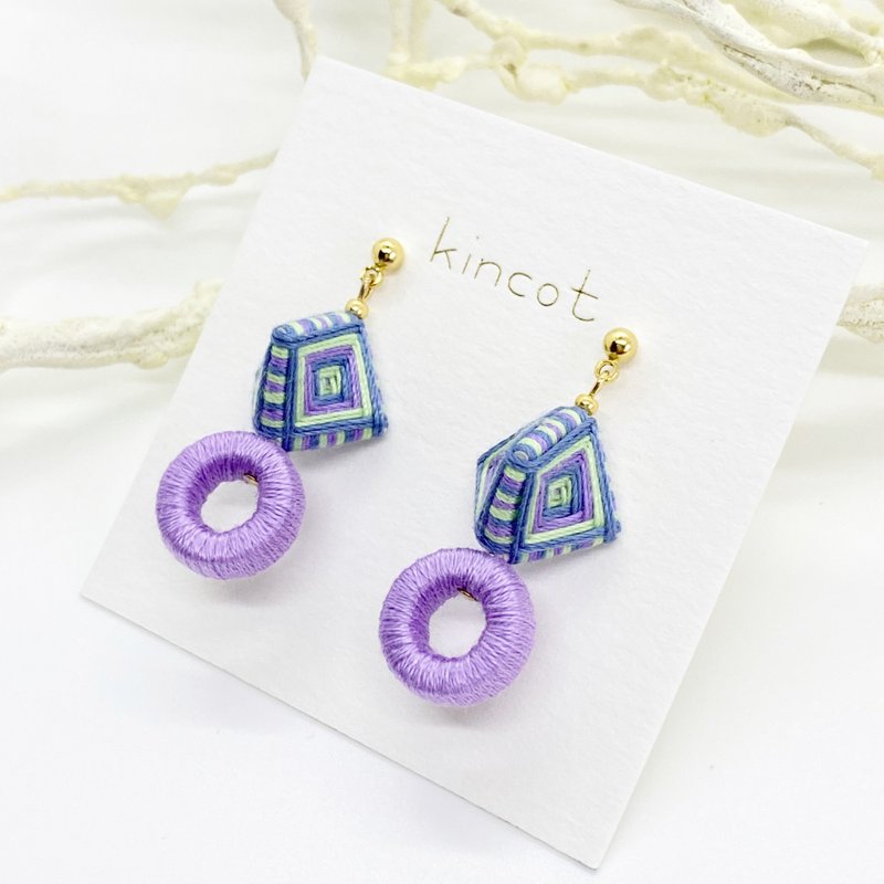 Pincushion Hoop Earrings Clip-On [Purple] - 耳环/耳夹 - 绣线 紫色