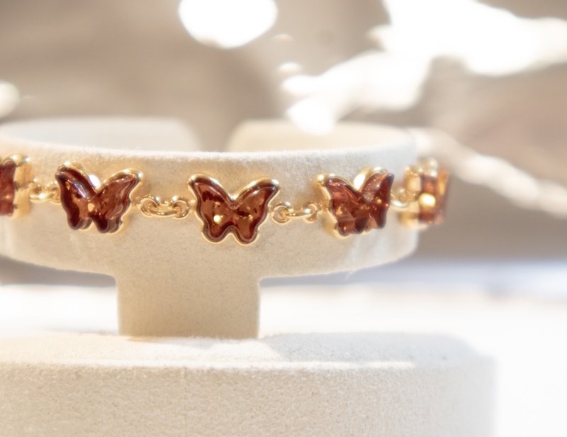 925 silver AMBER 天然波兰琥珀蝴蝶手链 - 手链/手环 - 宝石 金色