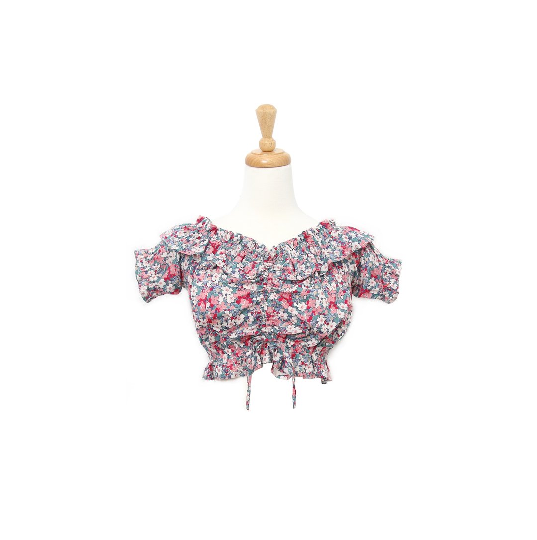 Back to Green- 短版碎花泡泡袖  糖色春夏  vintage shirt - 女装上衣 - 聚酯纤维 