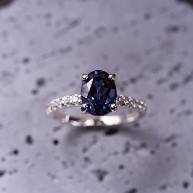 亚历山大石 锆石 SV925 戒指 可选色 可刻字【订制生产】S-096 - 戒指 - 其他金属 银色