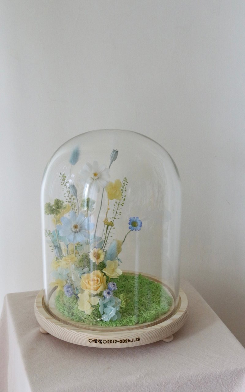 【设计款花盅】沈浸式半圈花园 定制化永生花 骨灰罐 宠物骨灰花 - 干燥花/捧花 - 玻璃 蓝色