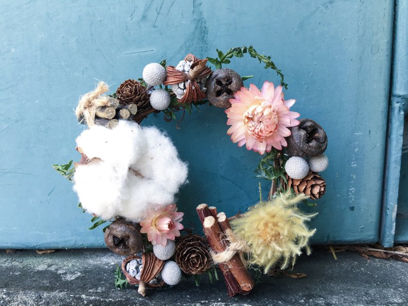 【好花】干燥花圈 圣诞节花圈 棉花果实花圈 圣诞节礼物 交换礼物 - 植栽/盆栽 - 植物．花 