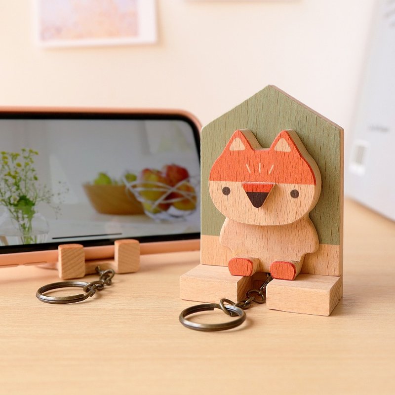 绝版出清【壁挂钥匙圈-狐狸】/ 钥匙收纳架 / 手机架 - 墙贴/壁贴 - 木头 咖啡色