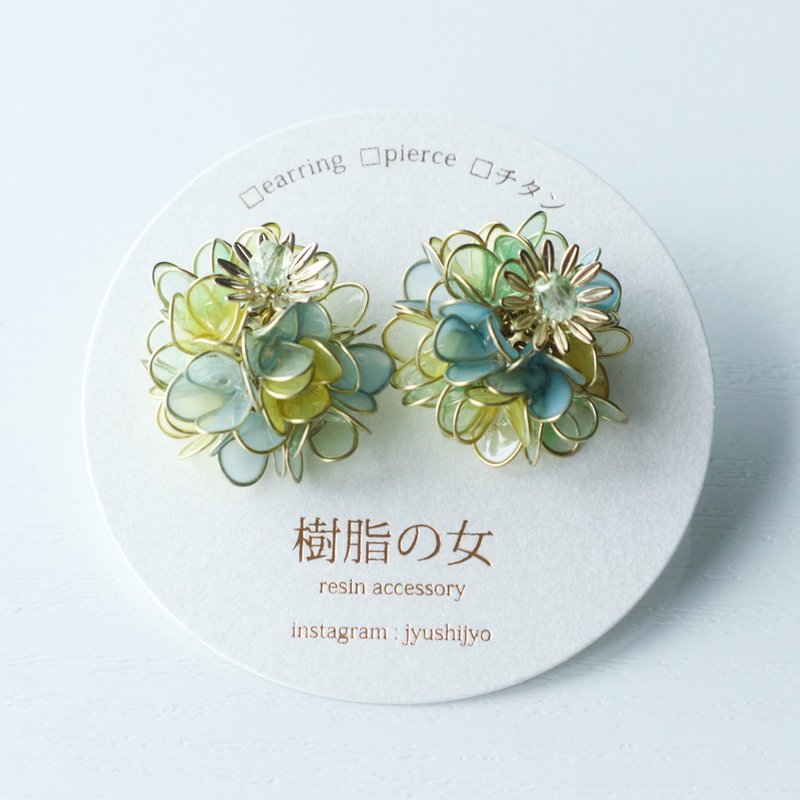 绣球花耳环 耳夹 黄色和淡绿 - 耳环/耳夹 - 其他材质 黄色