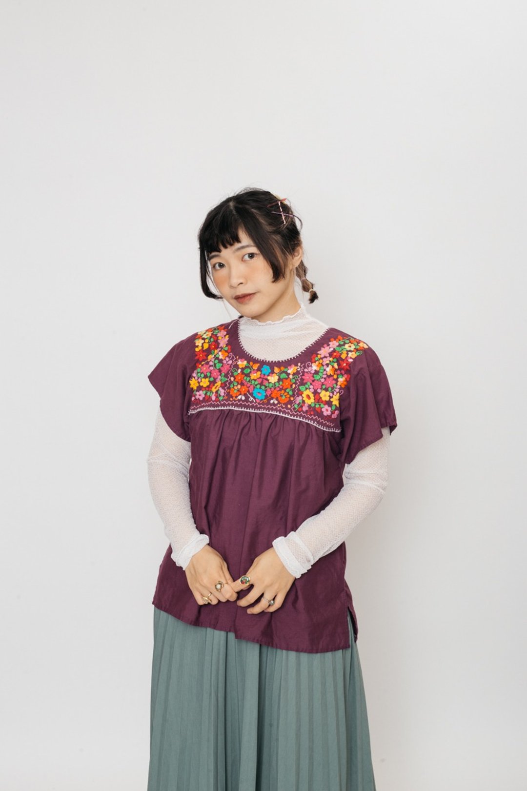墨西哥刺绣上衣.Mexican Blouse【初恋贩卖所】Vintage.A1074 - 女装上衣 - 棉 紫色