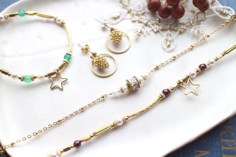 ◢圣诞许愿盒◣交换礼物限定-黄铜 天然石手环 耳环 项链组 - 手链/手环 - 其他金属 