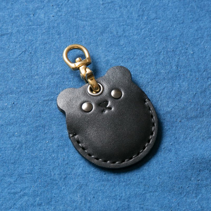 AirTag门禁钥匙感应扣皮套(圆耳) - 吊饰 - 真皮 黑色