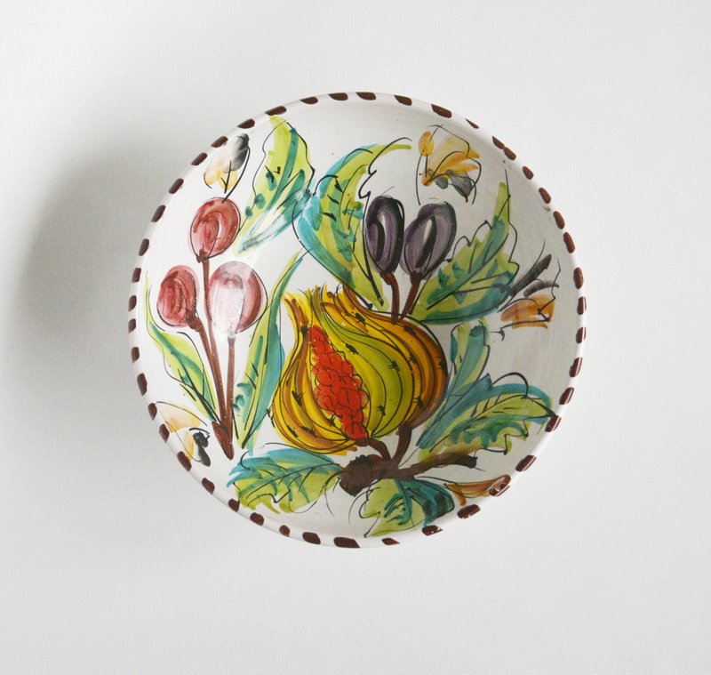 早期意大利旧货 古董陶制大碗/水果盘 - 浅碟/小碟子 - 陶 多色