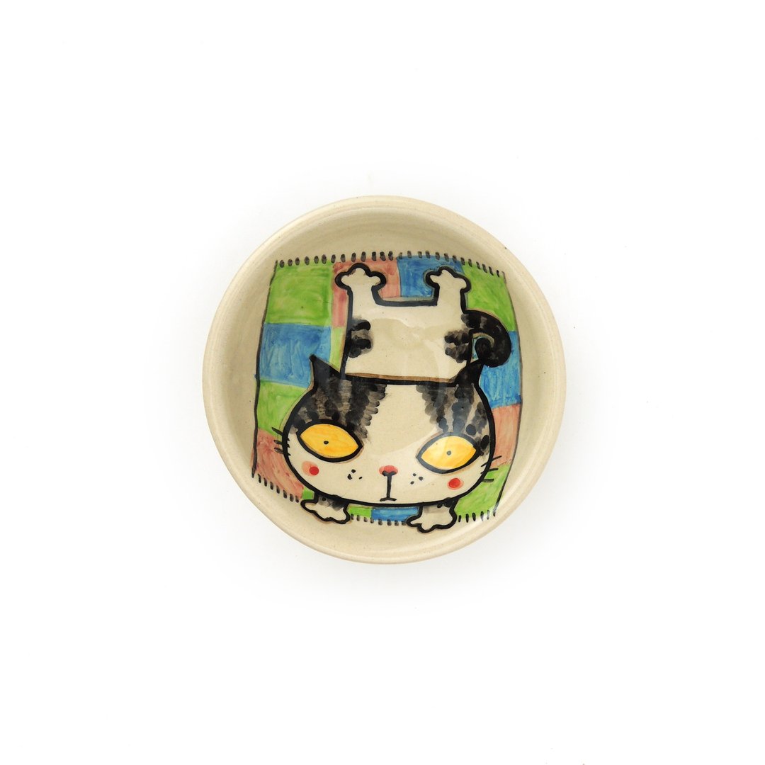 Nice Little Clay 碗 可爱黑白猫 0205L-17 - 碗 - 陶 白色