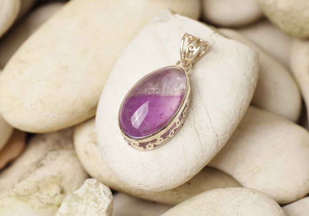 Amethyst Pendant Top - Gemstone Pendant Necklace - 项链 - 纯银 紫色