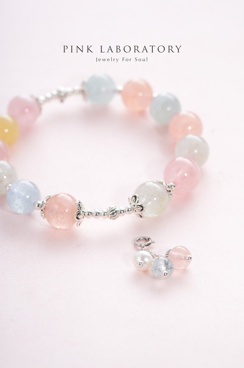 摩根石925纯银手链 | 可拆卸吊坠 | 天然石水晶手链定制礼物 - 手链/手环 - 水晶 粉红色