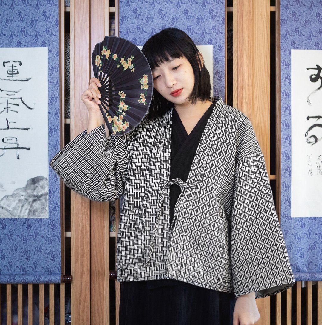 日式和风 黑色格子羽织道袍 - 女装上衣 - 其他材质 黑色