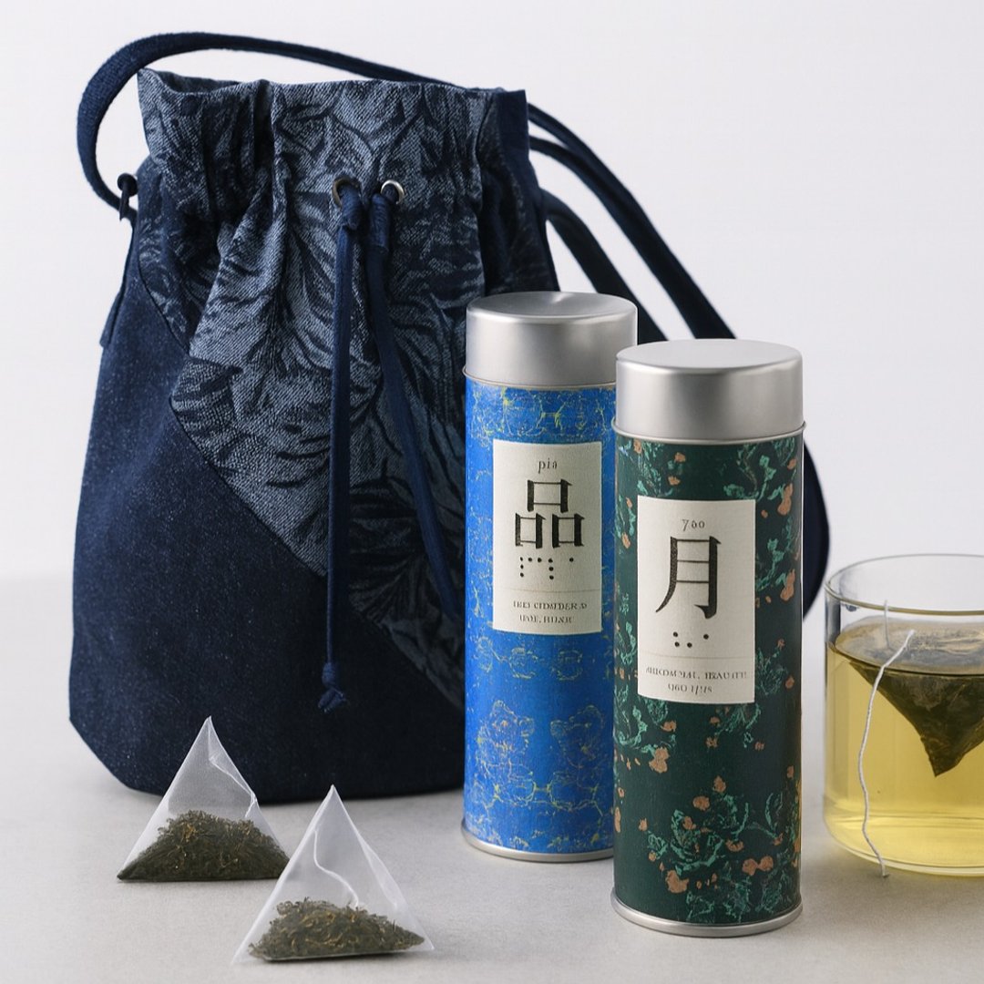 【中秋礼盒－品茗赏月】零废束口包 x 视障协会茶品 - 束口袋双肩包 - 棉 