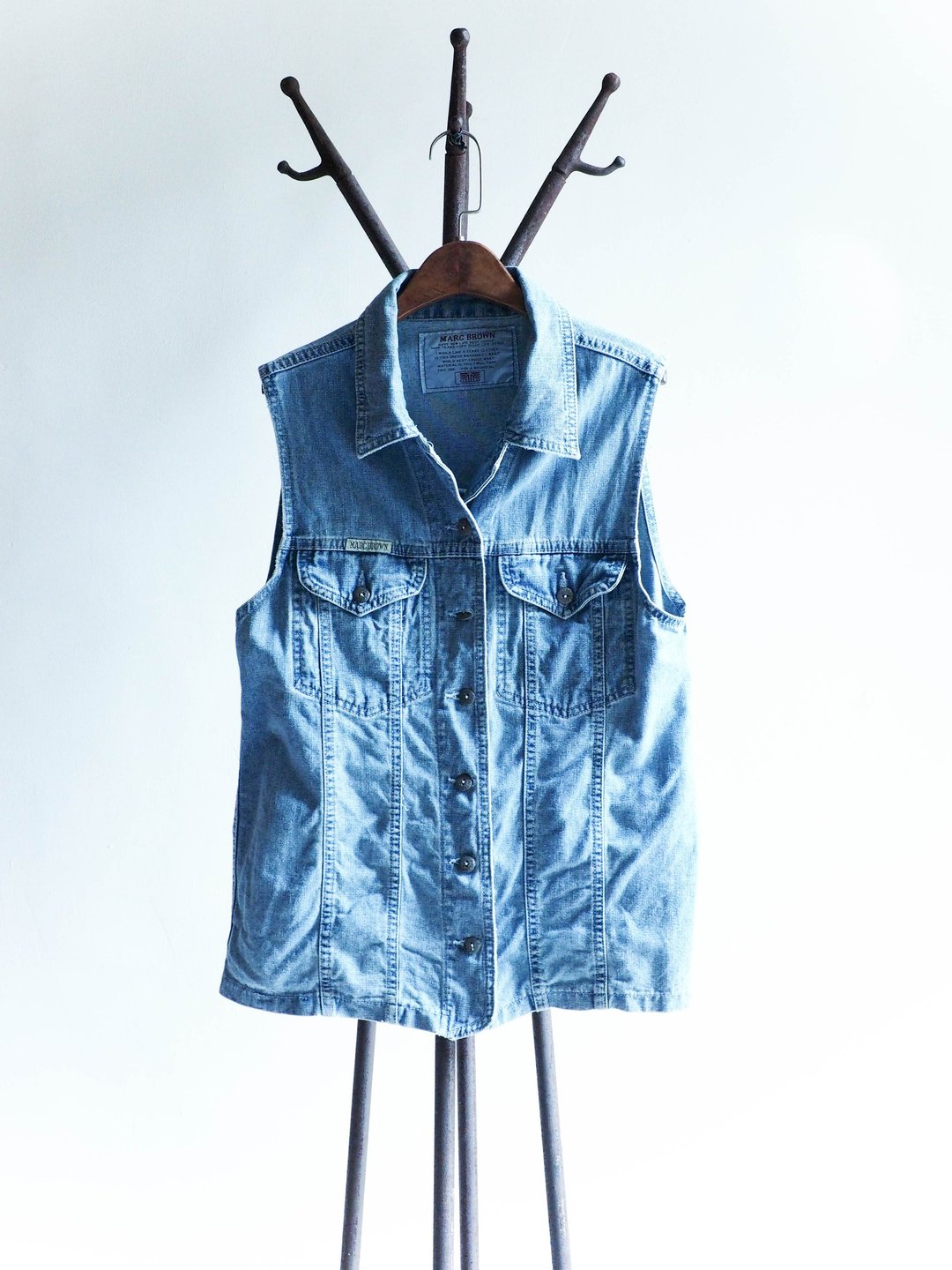 河水山 - 北海道冰雪蓝建野青春之诗 棉质丹宁古董背心 古着 vintage oversize vest - 女装背心 - 棉 蓝色