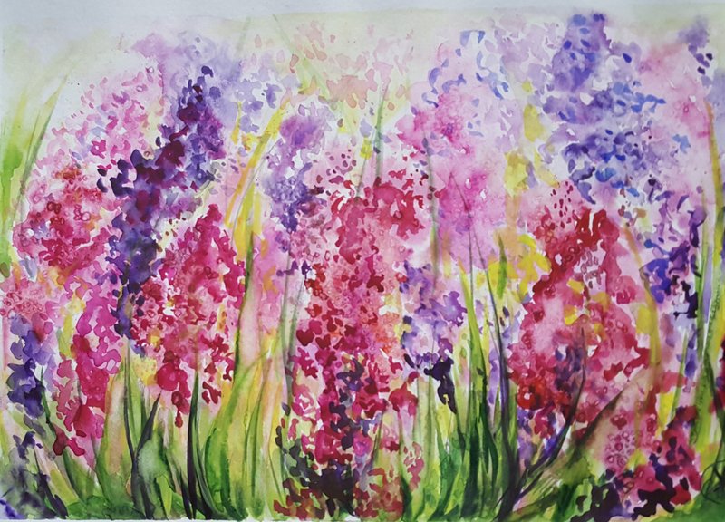 Lavender Meadow Painting Watercolour Original ArtWork Flower Painting Landscape - 海报/装饰画/版画 - 纸 多色