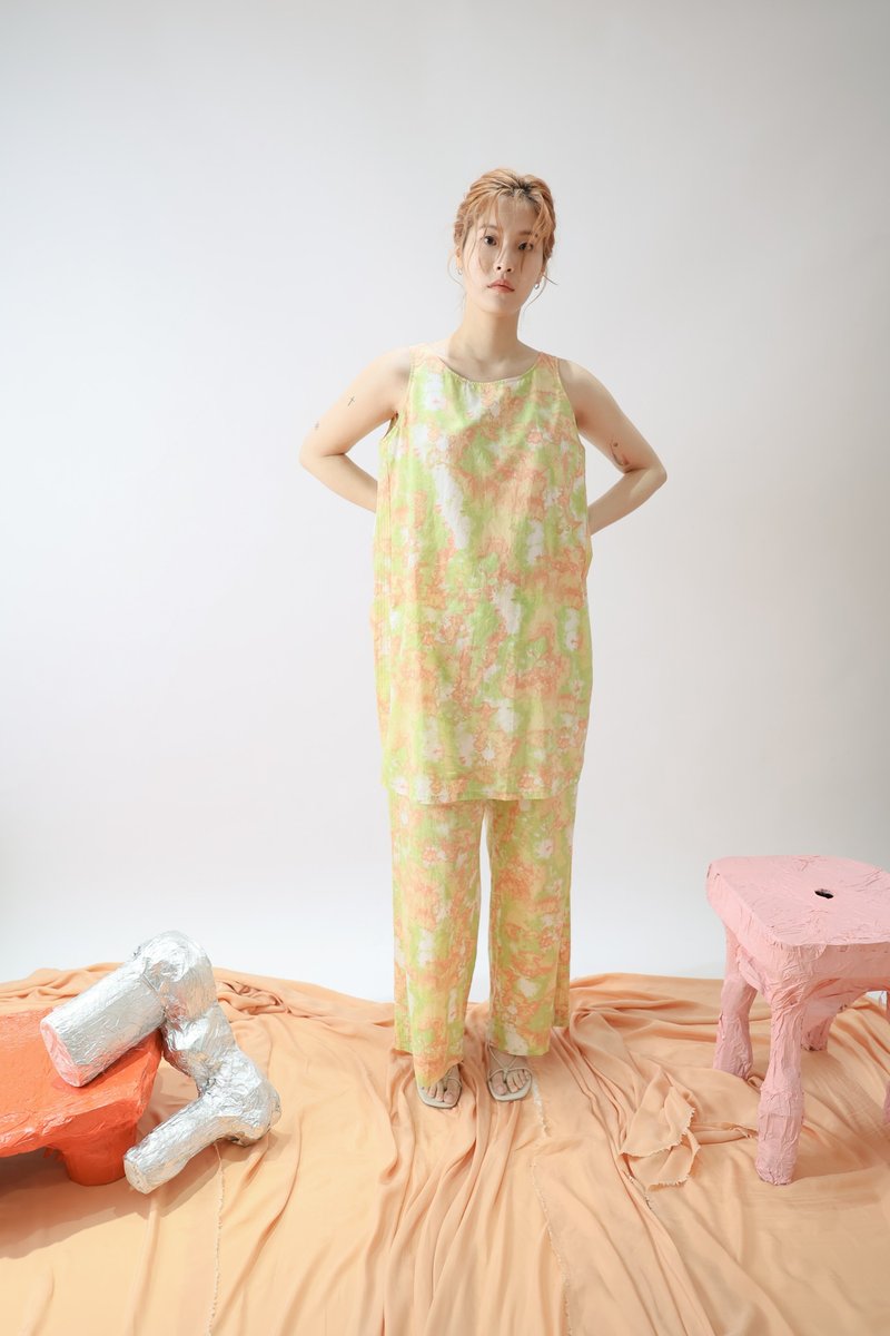 脇边压线裤 - 女装长裤 - 棉．麻 黄色