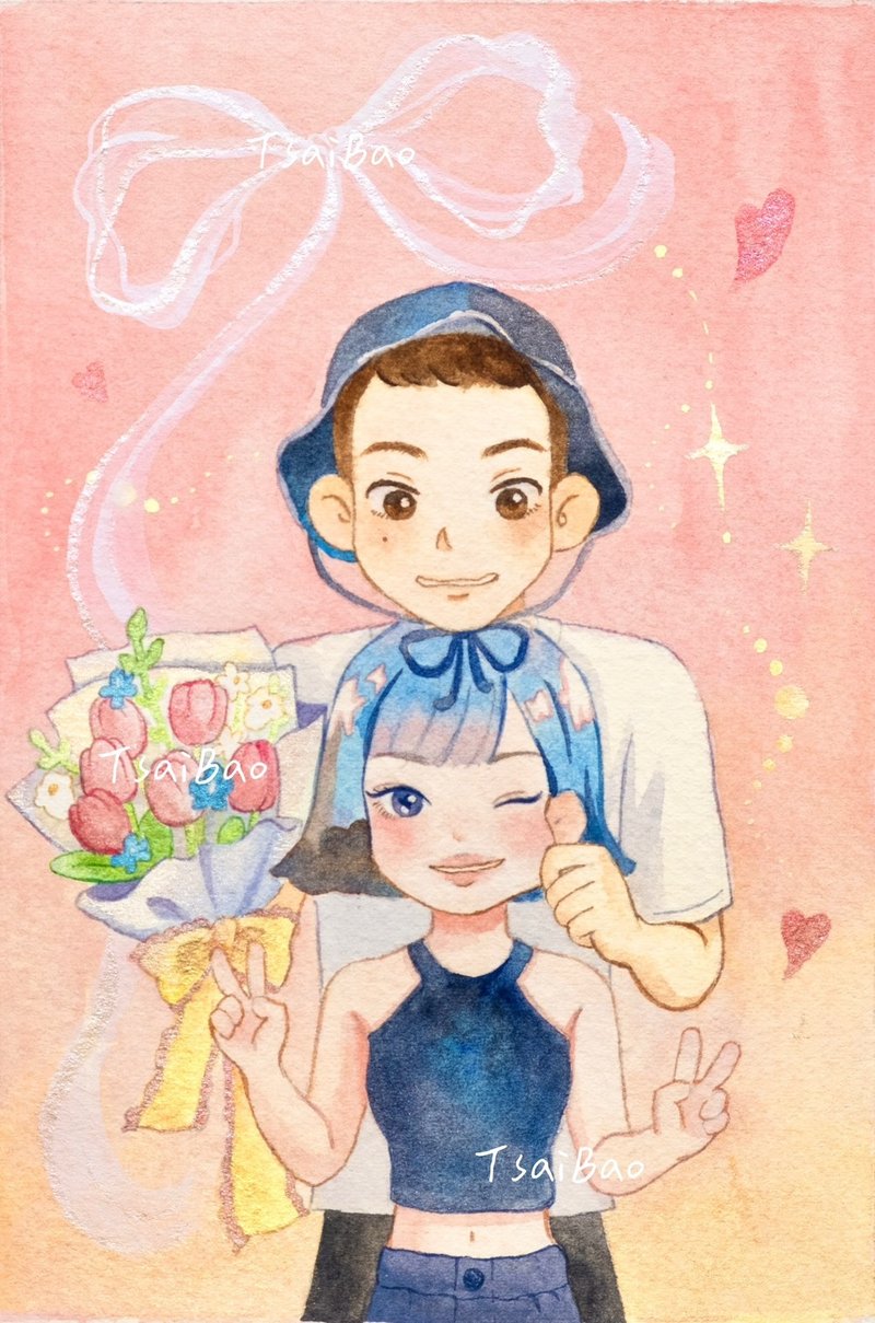 定制化礼物|梦幻可爱似颜绘|手绘插画|风格人像|情侣人像|结婚 - 订制画像 - 纸 多色