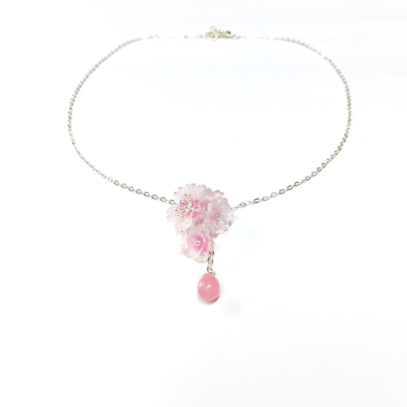 【若桑】【初绽III】樱花泪。日系樱花水滴 银项链/项链 - 项链 - 其他材质 粉红色