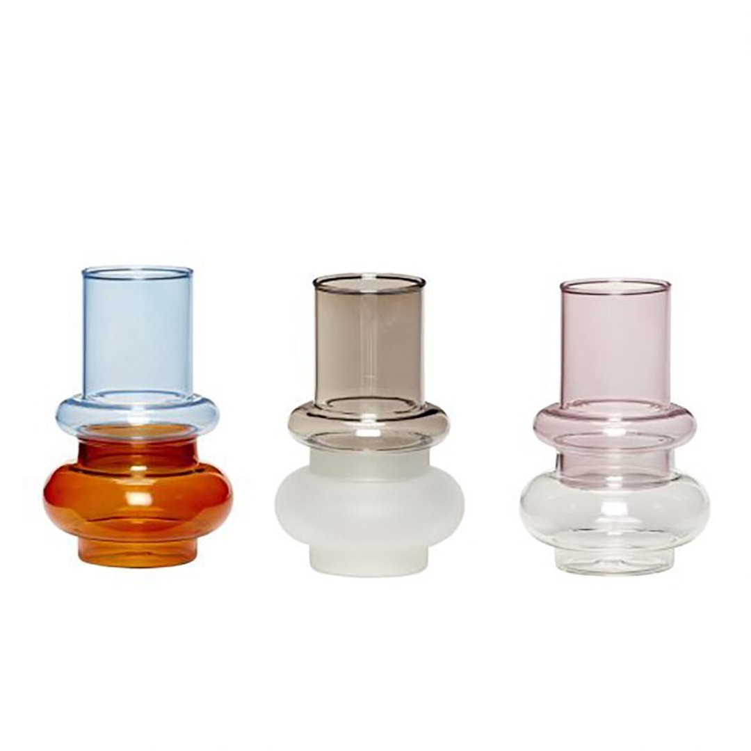 Hübsch 花瓶－660905 三色油灯造型玻璃花瓶3入七夕礼物 - 花瓶/陶器 - 玻璃 多色
