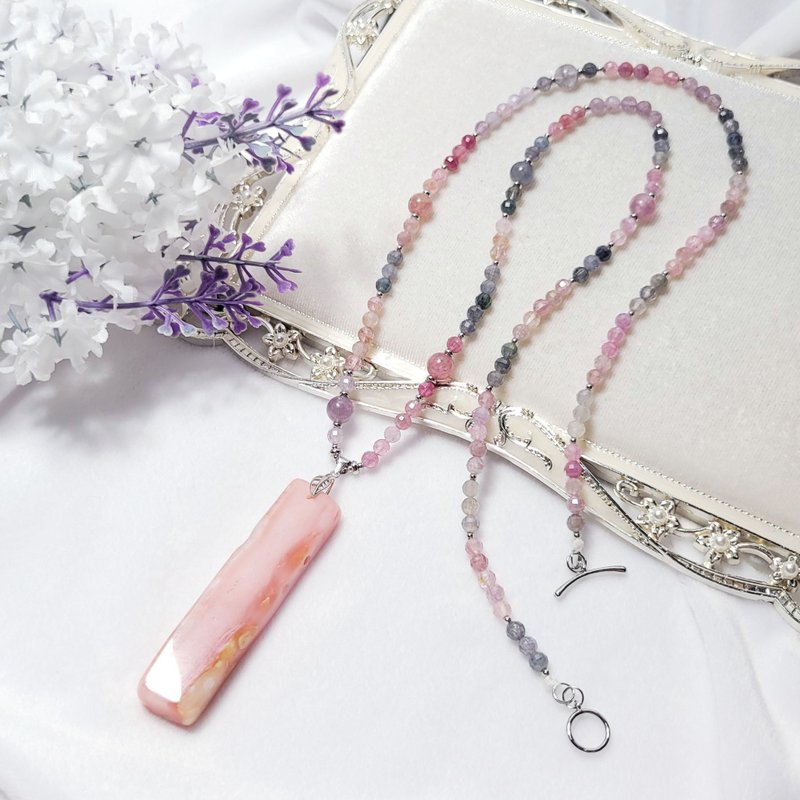 天然 粉红蛋白石 澳宝 欧泊 随型长坠 矿 尖晶石 富贵 项链 单品 - 项链 - 宝石 粉红色