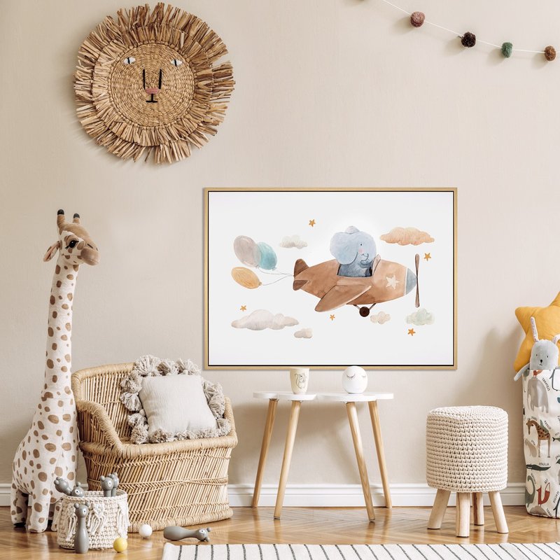 小象滑翔机 - 疗愈手绘感小象插画挂画/儿童房装饰画/卧房挂画 - 海报/装饰画/版画 - 棉．麻 多色