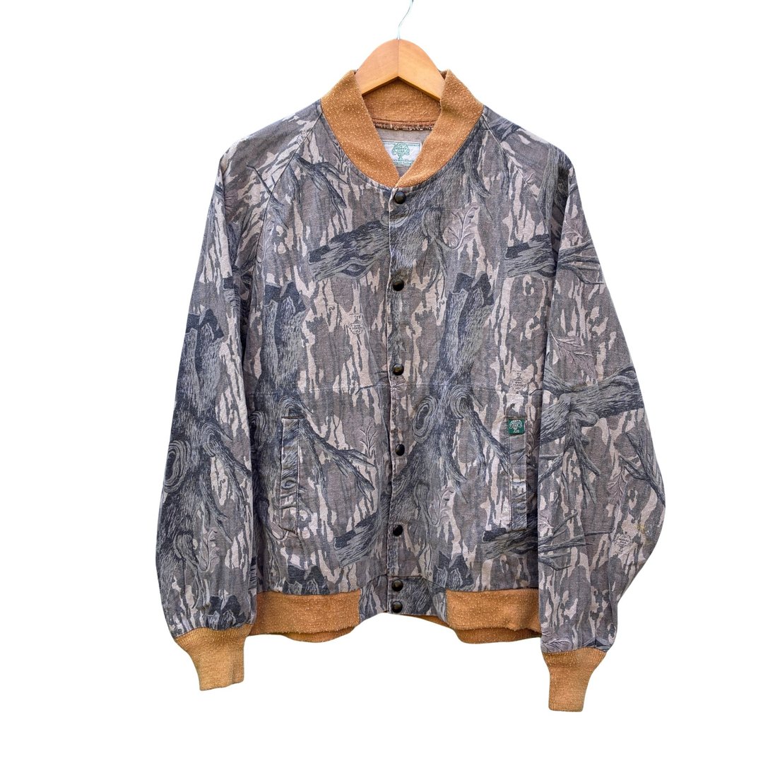 复古 90 年代 Mossy Oak 迷彩图案 树梢森林树叶飞行员夹克 - 男装外套 - 棉 咖啡色