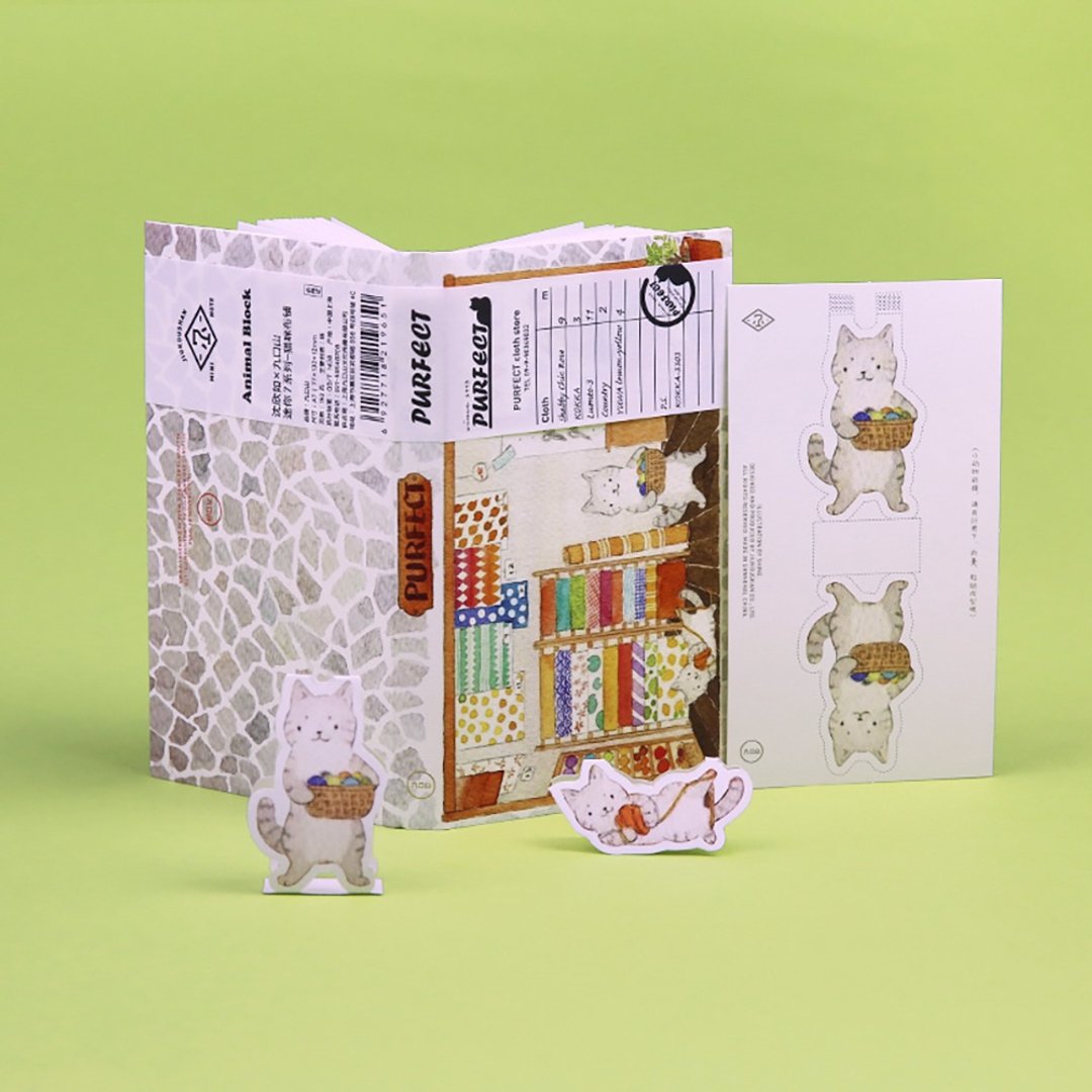 Shine×九口山MINI NOTE可爱小动物商店街之猫猫布铺手账本 - 笔记本/手帐 - 纸 